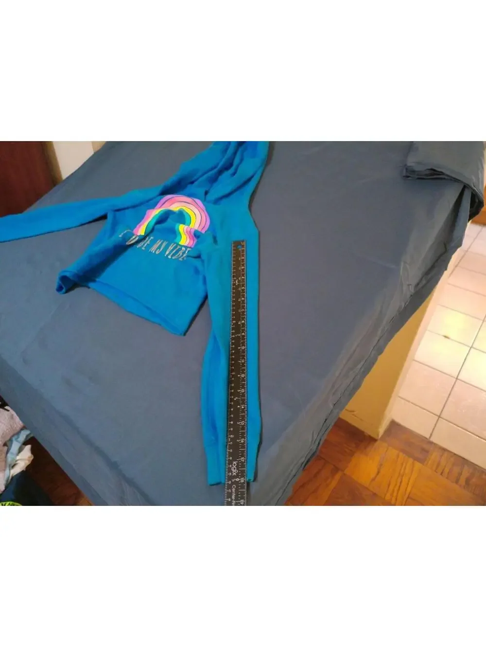 Justice‎ Active Girls Blue Rainbow Hoodie Sweatshirt Size 8